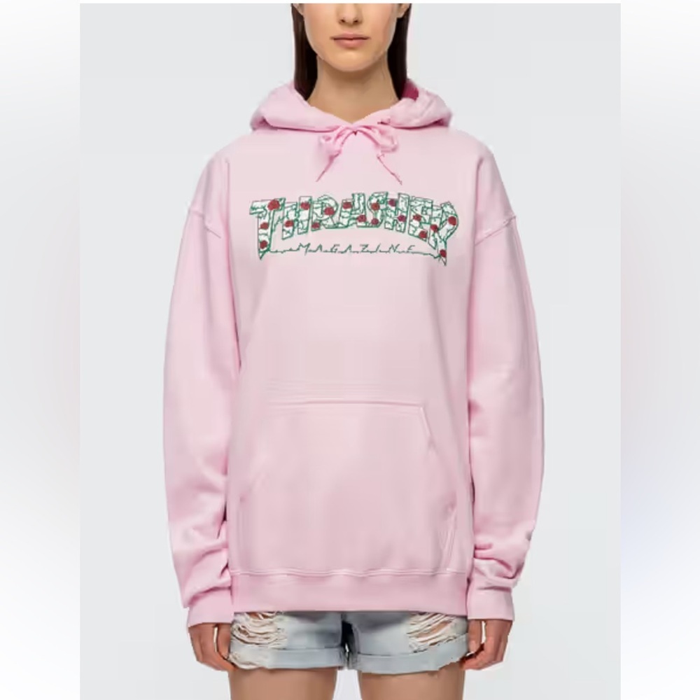 Thrasher pink roses pull over hoodie sweatshirt